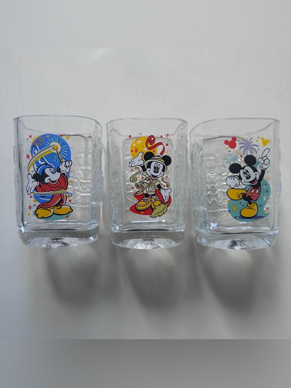 Disney Mickey Mouse 2000 Celebration Square Drinking Glasses Tumblers Set of 3